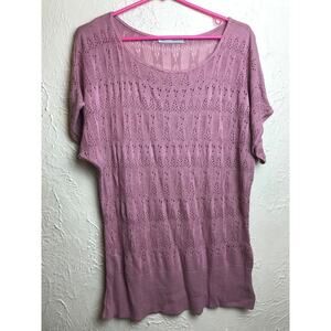 Maurices Sz 1‎ Womens Plus Size Crochet Knit Short Sleeve Round Neck Sweater Top